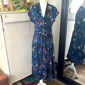 H&M Navy Blue Floral Midi Dress